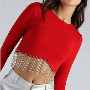 Windsor Glam Experience Fringe Red Crop Top Large
